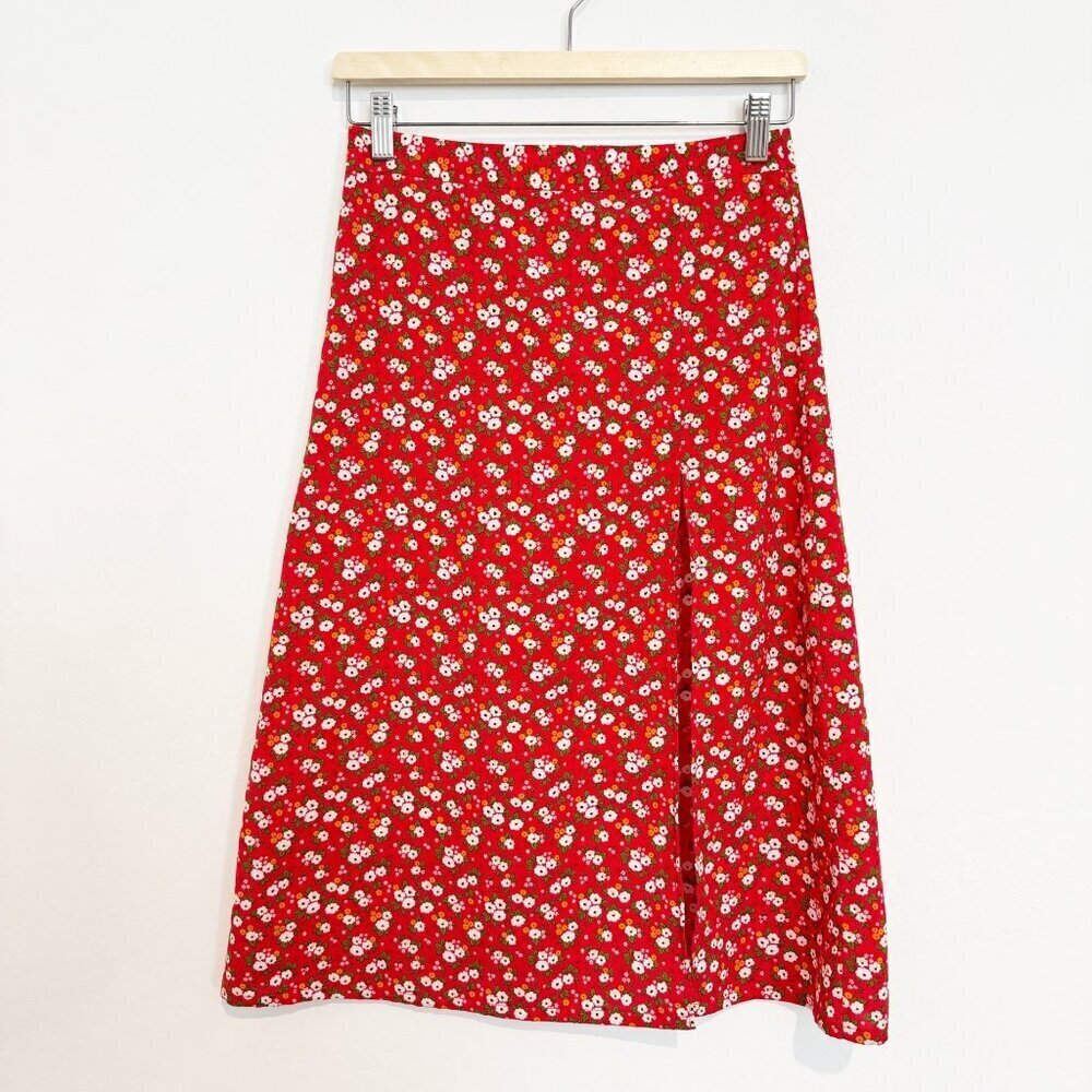 Adeirlina Womens Red Floral Cottagecore‎ Midi Skirt Peasant Size Small